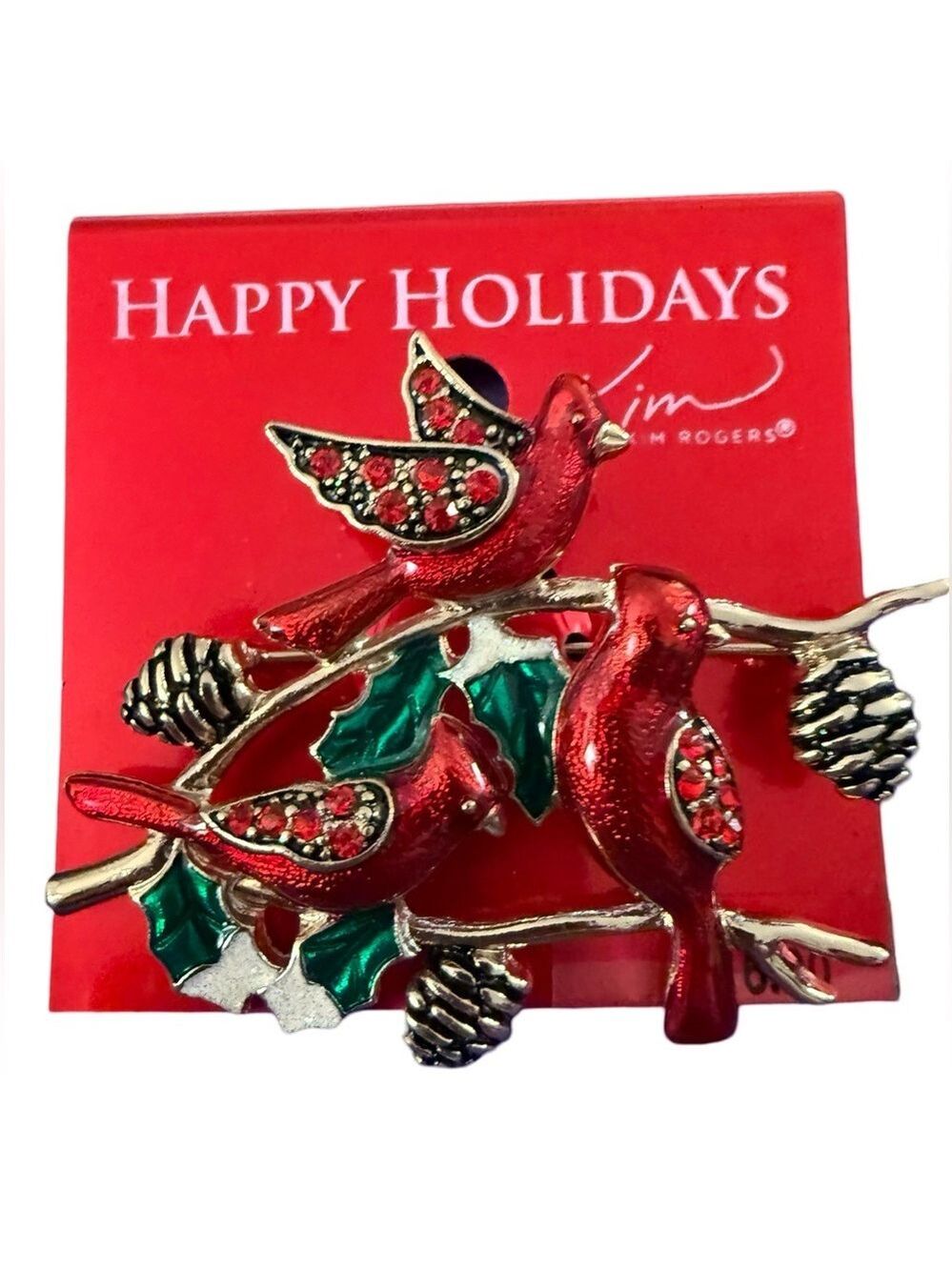 2013 Y2K KIM ROGERS Red Cardinal Birds Holiday Rhinestone Bird Brooch Pin NWT